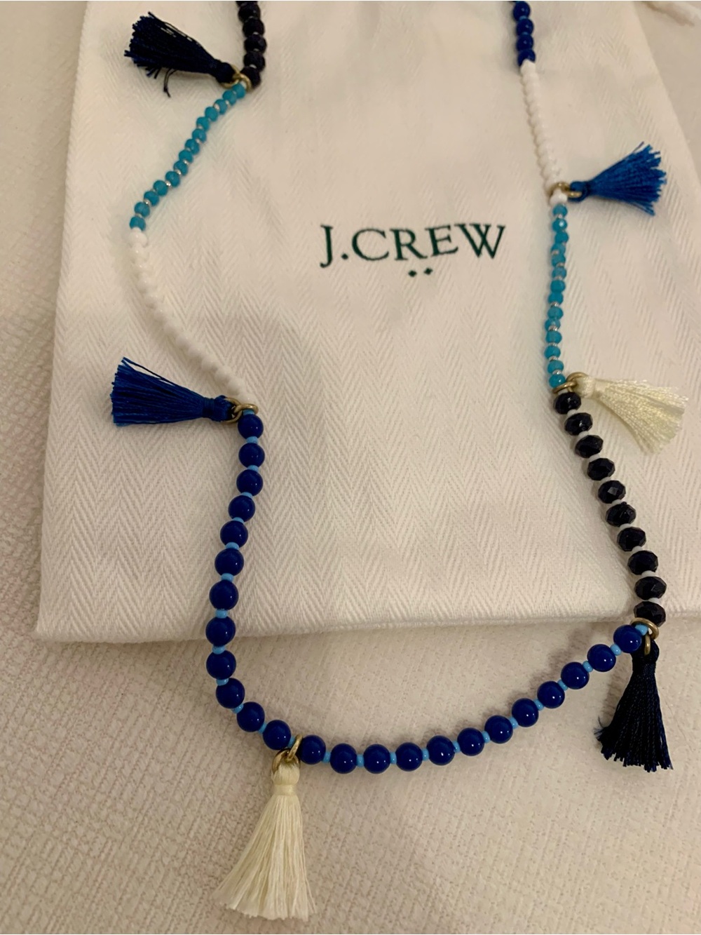 J Crew Blue Beaded Tassel Necklace - Picture 2 of 3